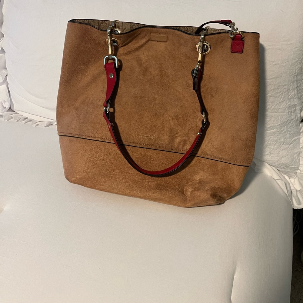 Calvin Klein Brown and Red Tote Bag